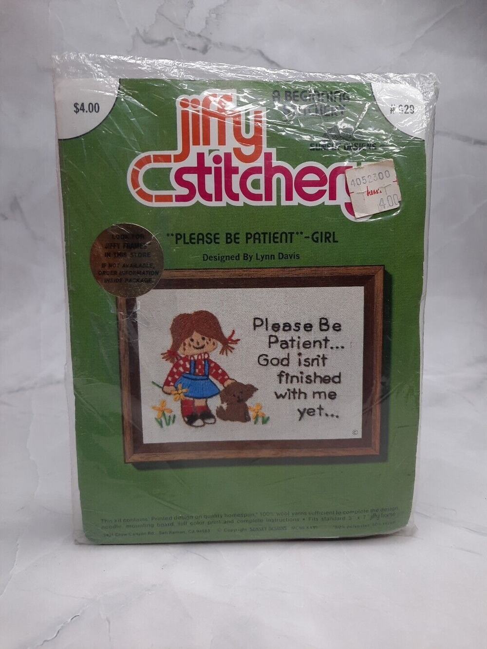 Vintage Sunset Designs Jiffy Stitchery Please Be Patient Girl 5x7 Beginner